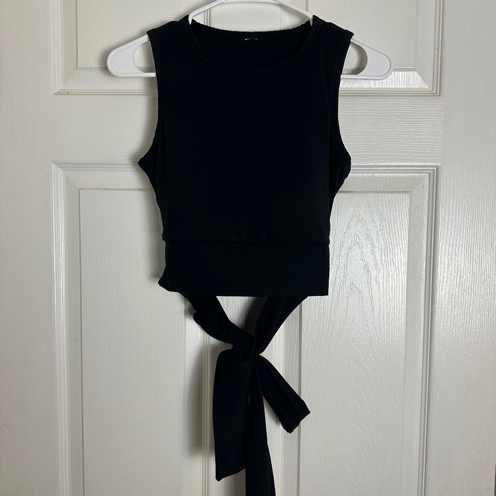 ! Black Buttery Soft Athletic Sleeveless Tie Back Cropped Top Women Size S